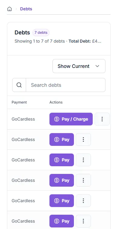 Mobile payment status screen showing direct debit progress