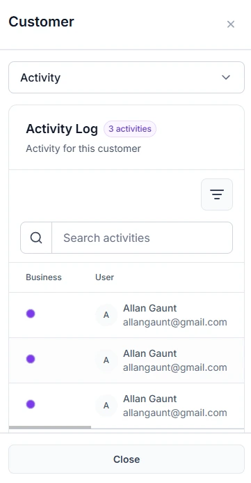 Mobile customer record showing messages and reminders