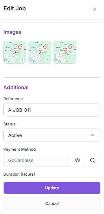 Mobile job view showing image gallery thumbnails