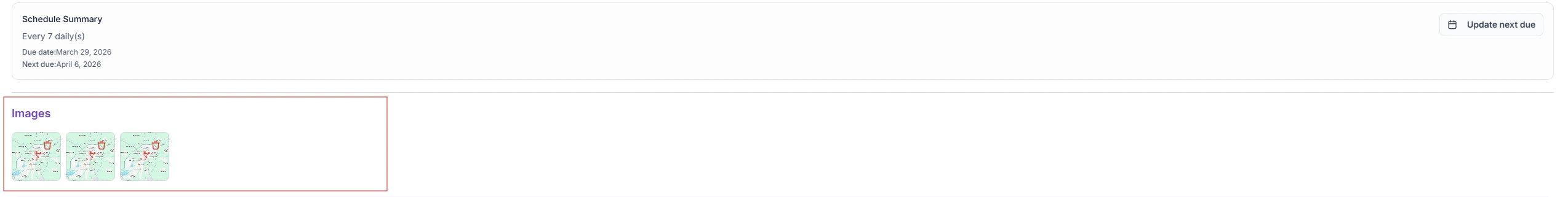 Desktop job record showing attached image gallery thumbnails